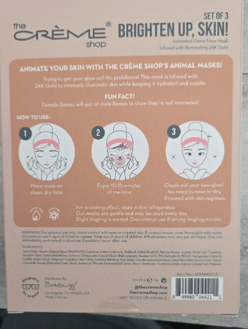 The Creme Shop Brighten Up, Skin! Animated Llama Face Mask Box Of 3